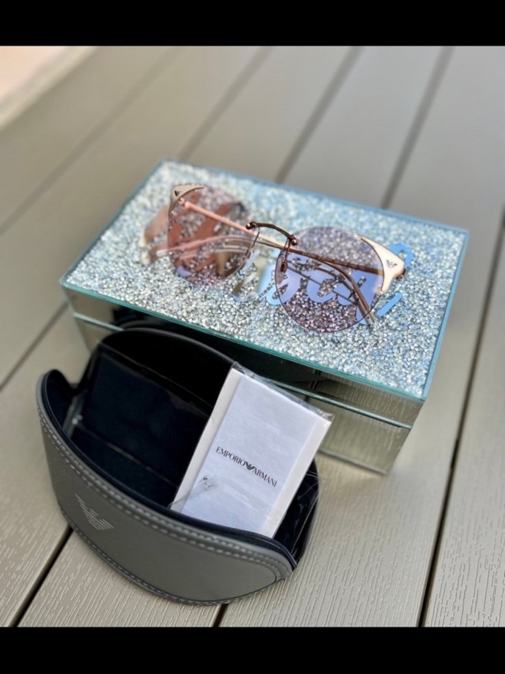 Emporio Armani Women's Rose Gold Frame with Pink Mirrored Lenses Sunglasses
